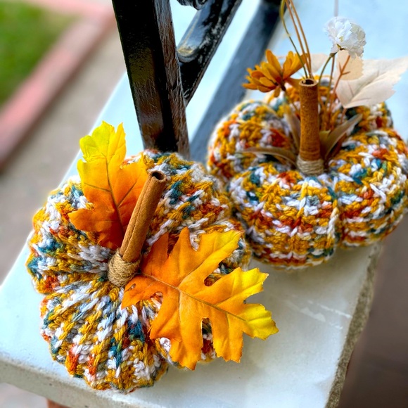 Fall Decor Handmade Crochet Pumpkins - Set of 2 Medium Size - Picture 3 of 5